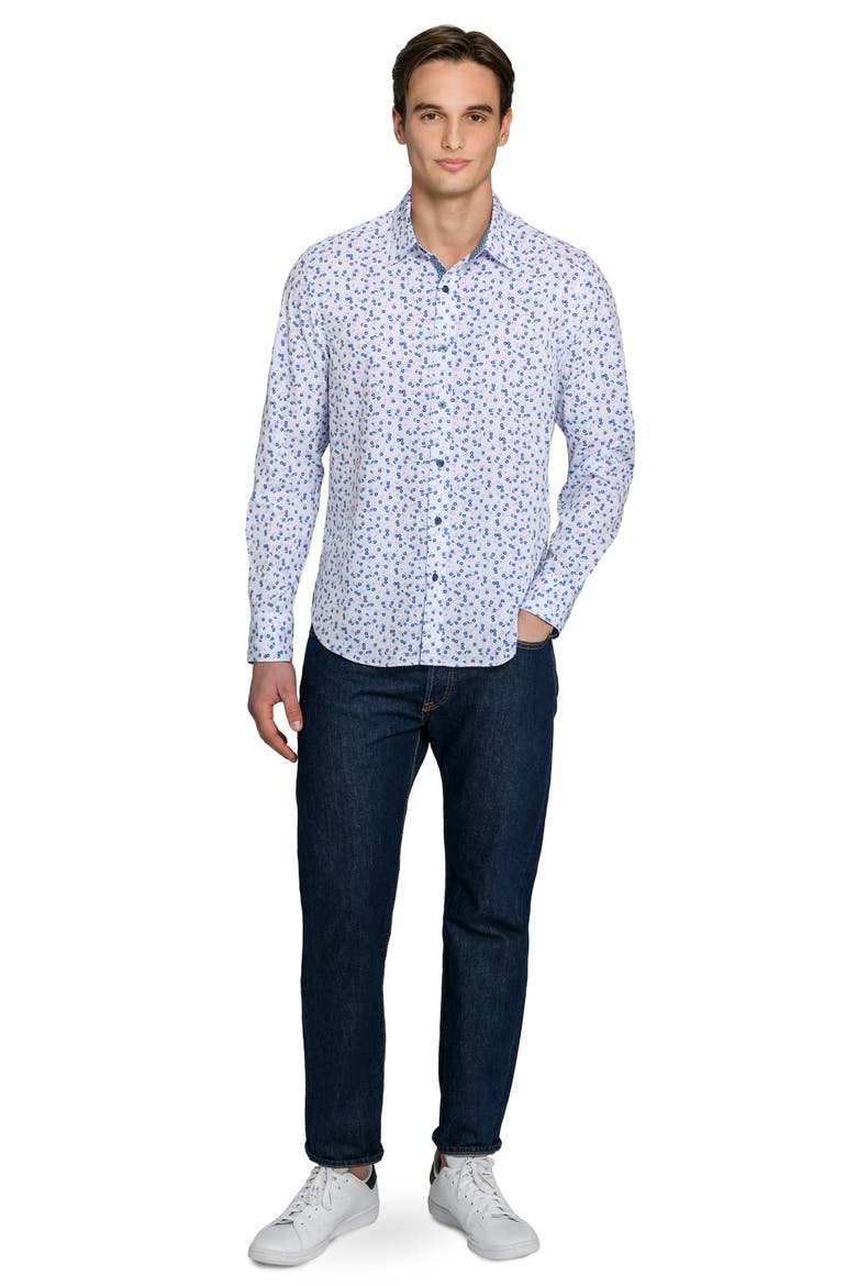 Daisy Floral Print Stretch Dress Shirt, Alternate, color, WHITE/ PURPLE