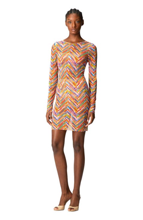 Long-sleeved Dress In Printed Tulle