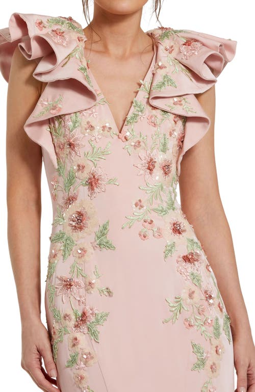 Mac Duggal Flutter Sleeve Embellished Mermaid Gown In Blush