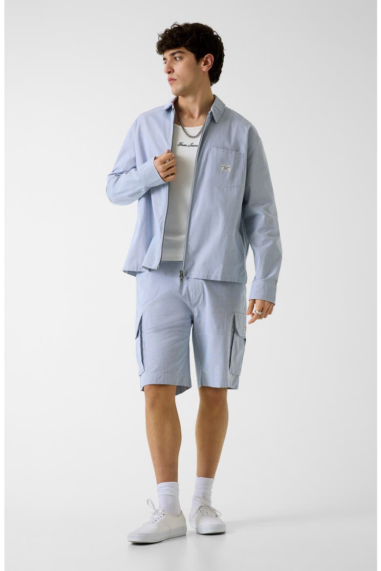 Zip Front Stripe Shirt, Alternate, color, DARING OCEAN/ WHITE