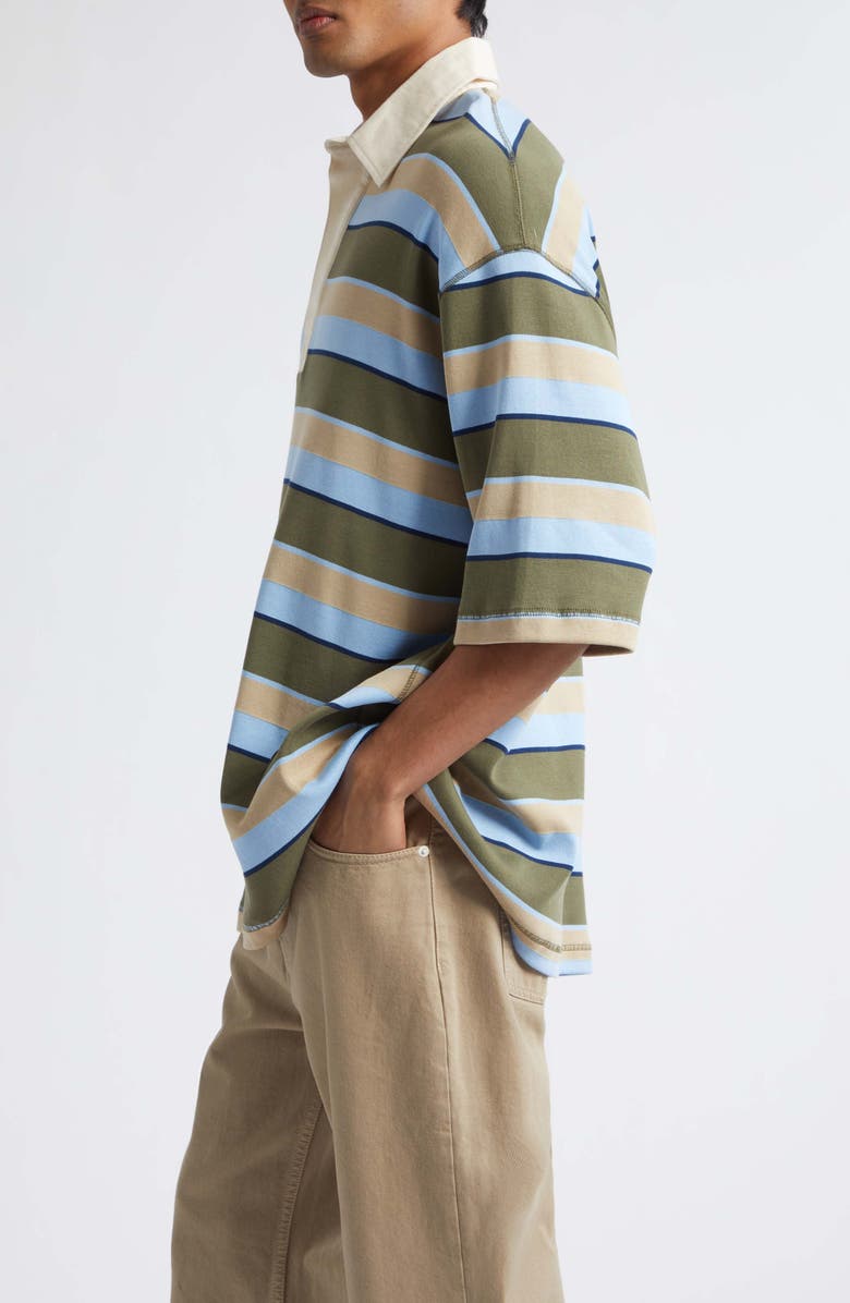 AMI PARIS Oversize Stripe Cotton Polo, Alternate, color, Bleucach/ Kaki/ Taupe/ Encre