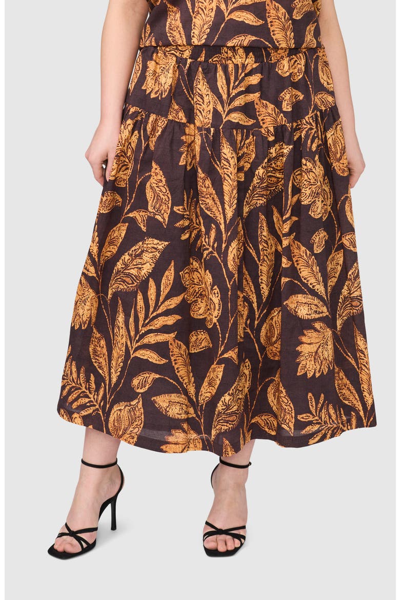 Tiered Floral Cotton Maxi Skirt, Main, color, RUM RAISIN