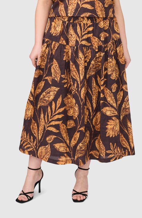 Tiered Floral Cotton Maxi Skirt (Plus)