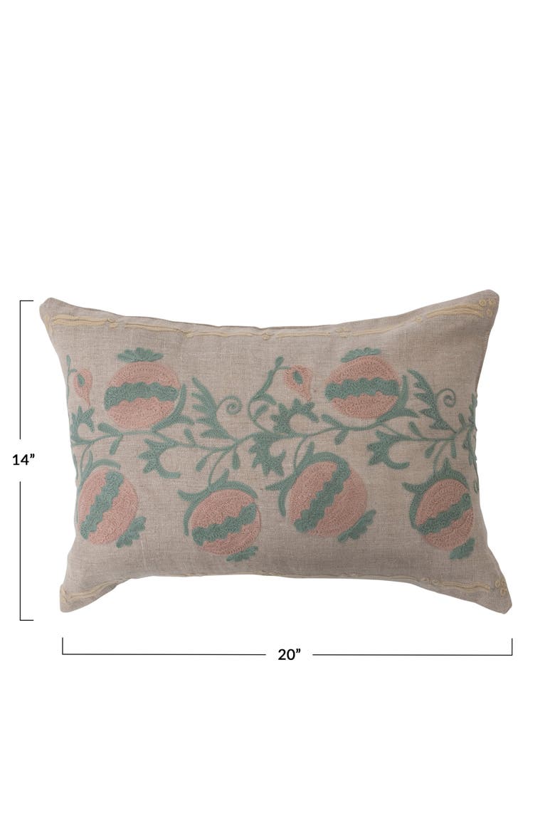 Cotton Chambray Lumbar Pillow with Embroidery, Alternate, color, Beige