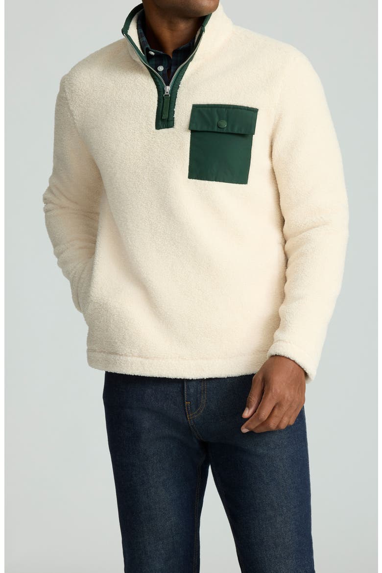 Brenley Quarter Zip Mixed Media Fleece Pullover, Main, color, ECRU