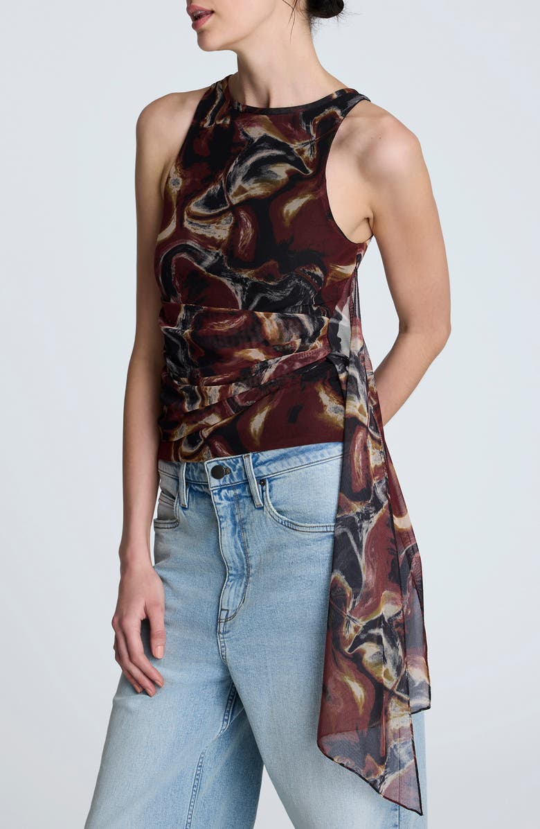 Kenneth Cole Mesh Tie Hem Tank, Alternate, color, Black Multi