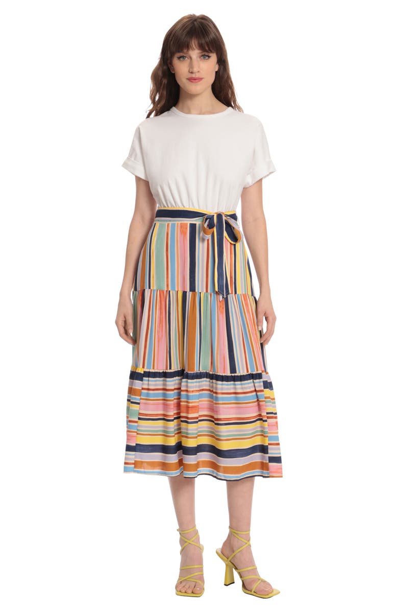 DONNA MORGAN FOR MAGGY Short Sleeve Combo Fit & Flare Dress, Alternate, color, 