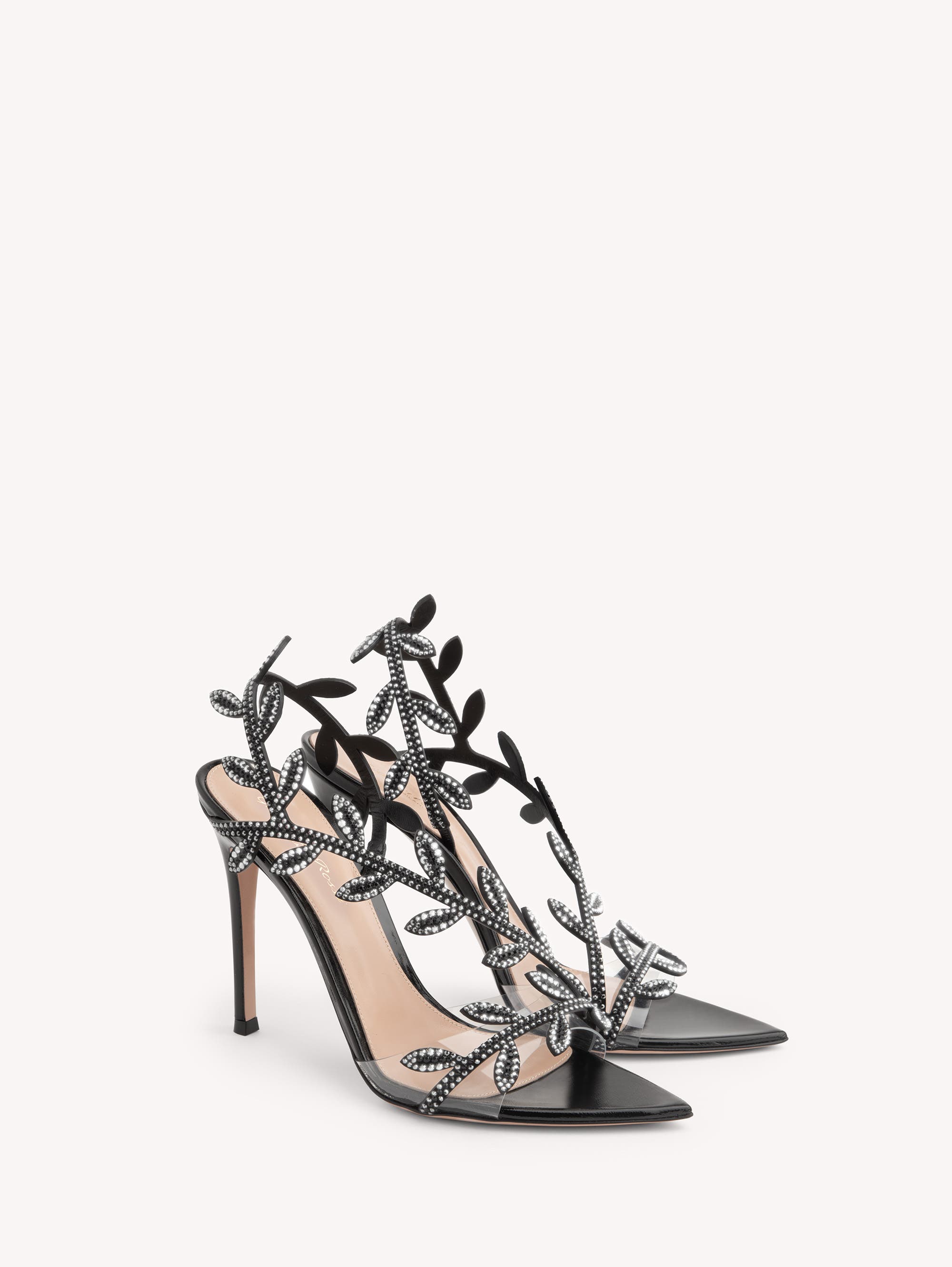 Gianvito Rossi Crystal Flavia Sandal, Alternate, color, Black Leather
