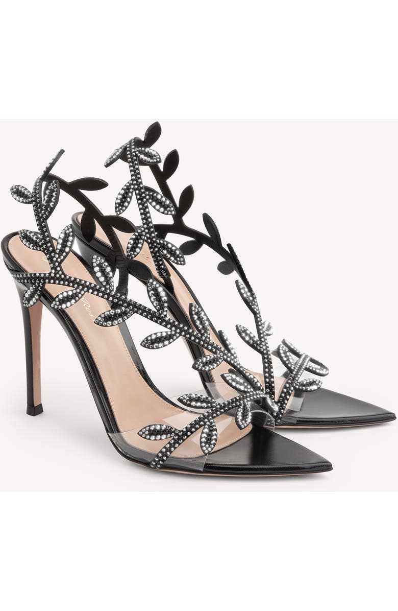 Gianvito Rossi Crystal Flavia Sandal, Alternate, color, Black Leather