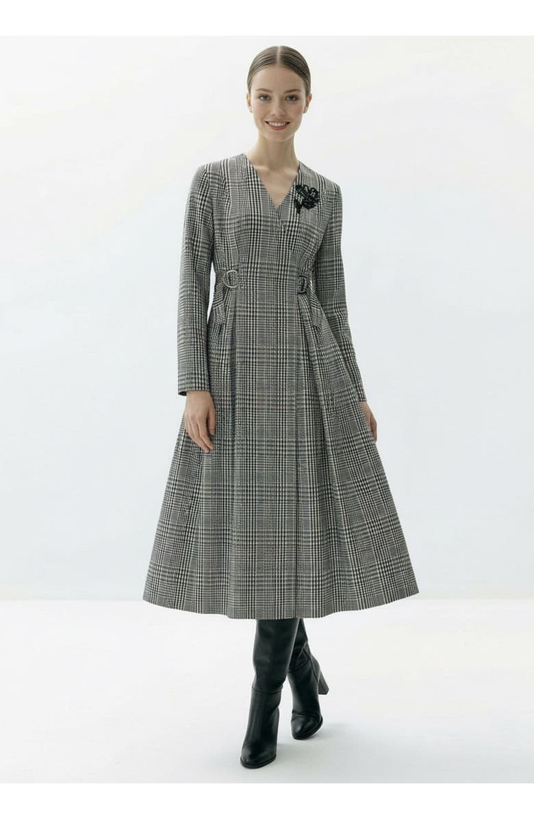 Exquise Notched Lapel 3/4 Sleeve Dress, Main, color, Black-White