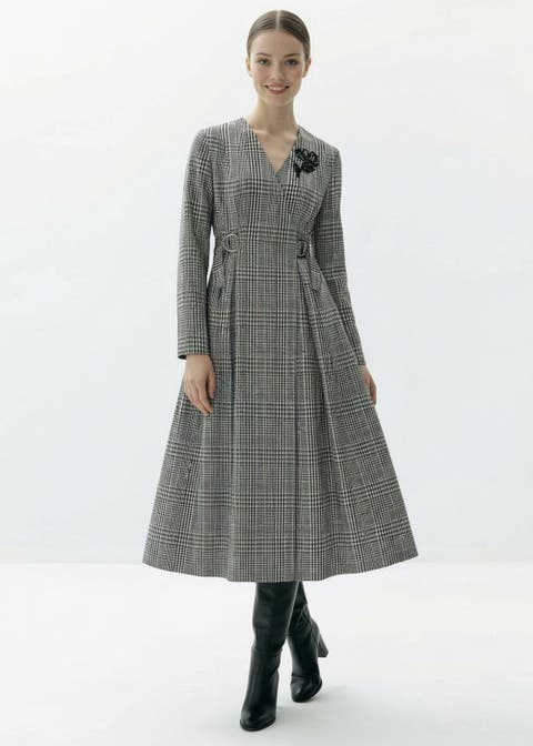 Regular Notched Lapel 3/4 Sleeve Dress