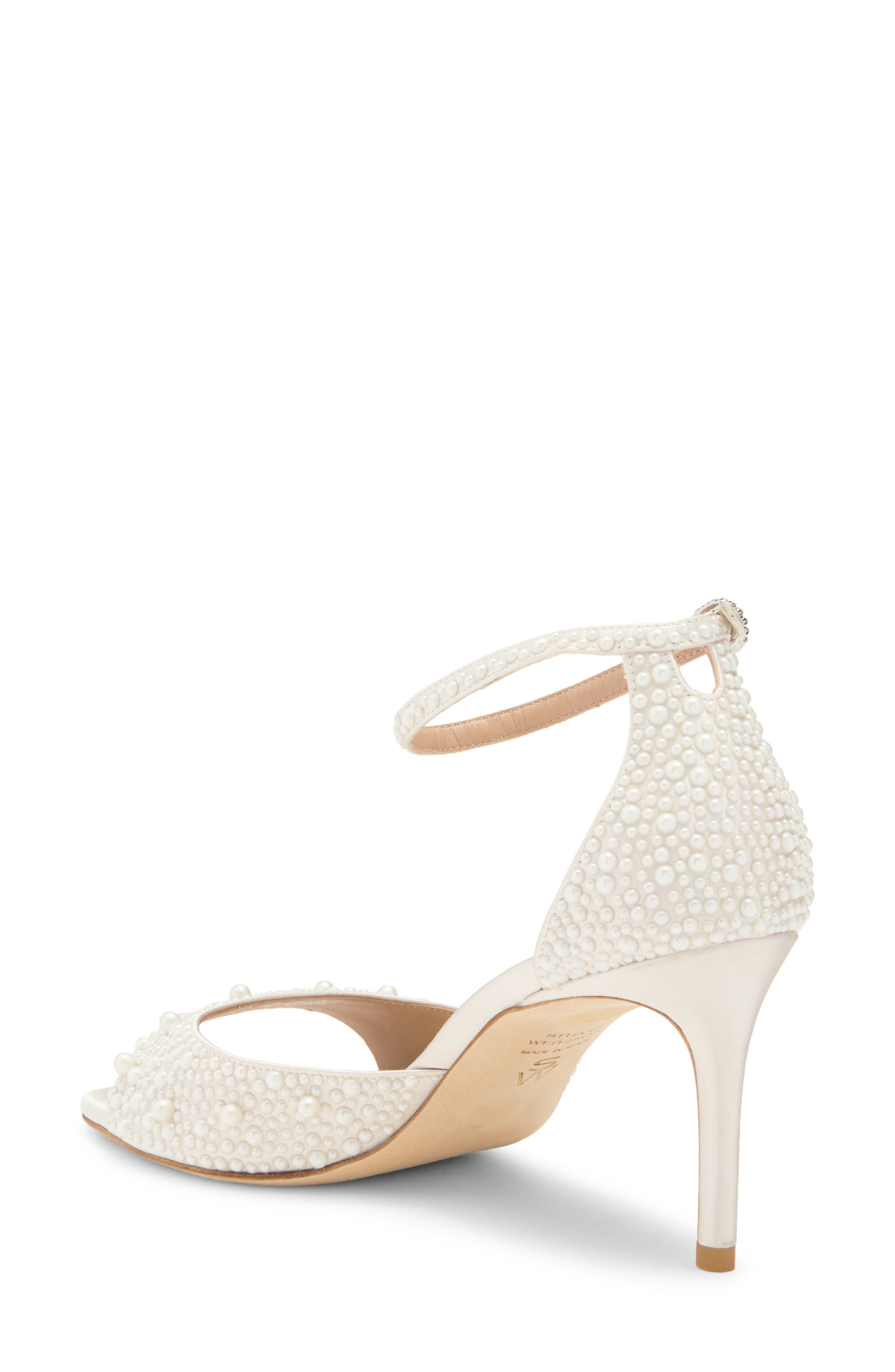 Stuart Weitzman Bliss Imitation Pearl Ankle Strap Sandal, Alternate, color, Cream/ Natural