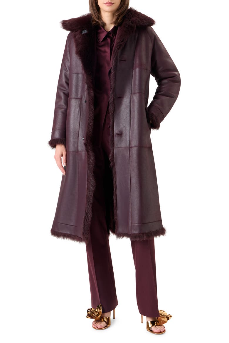 Ruth Genuine Shearling Reversible Long Coat, Alternate, color, MERLOT RED