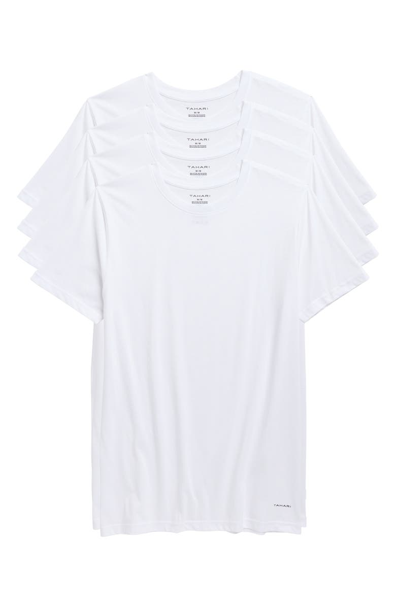 Tahari 4-Pack Crewneck Undershirts, Main, color, Bright White