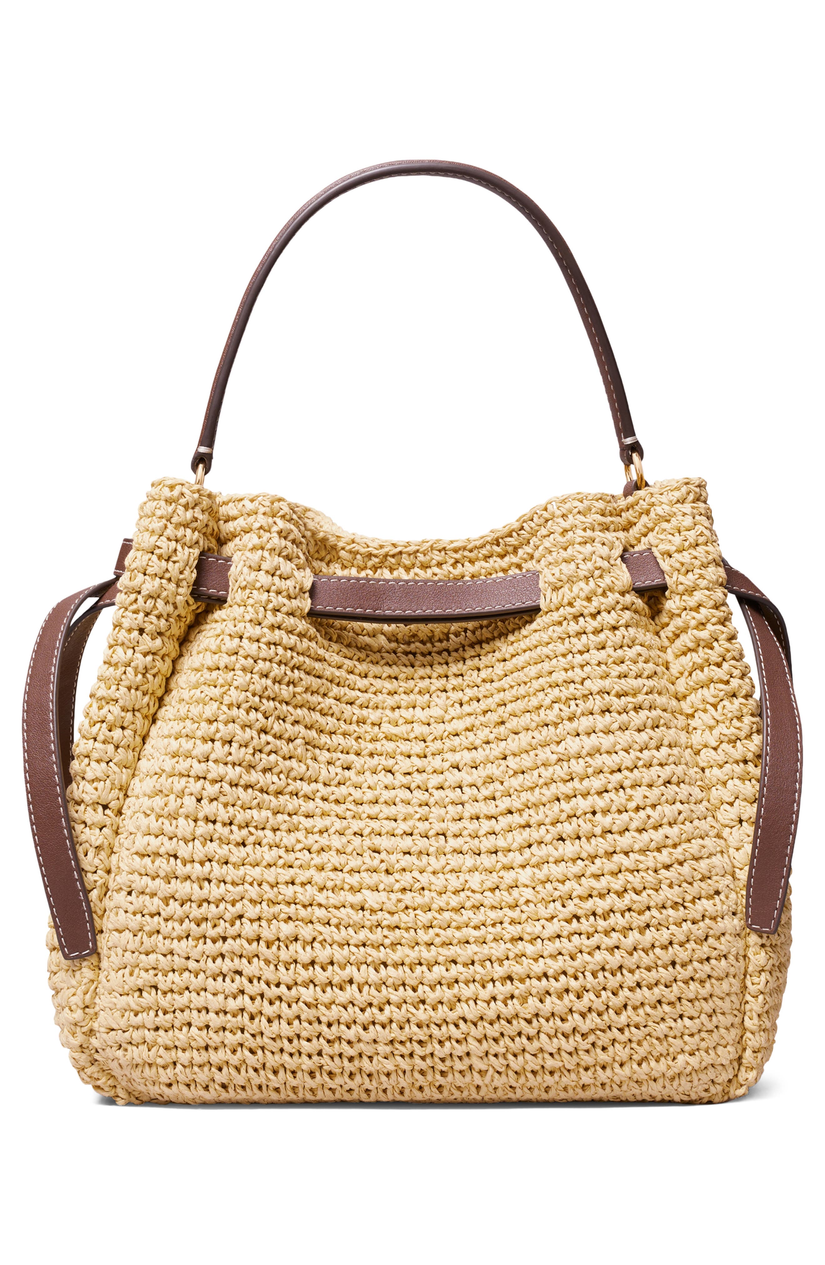 Tory Burch Romy Straw Bucket Bag, Alternate, color, Natural