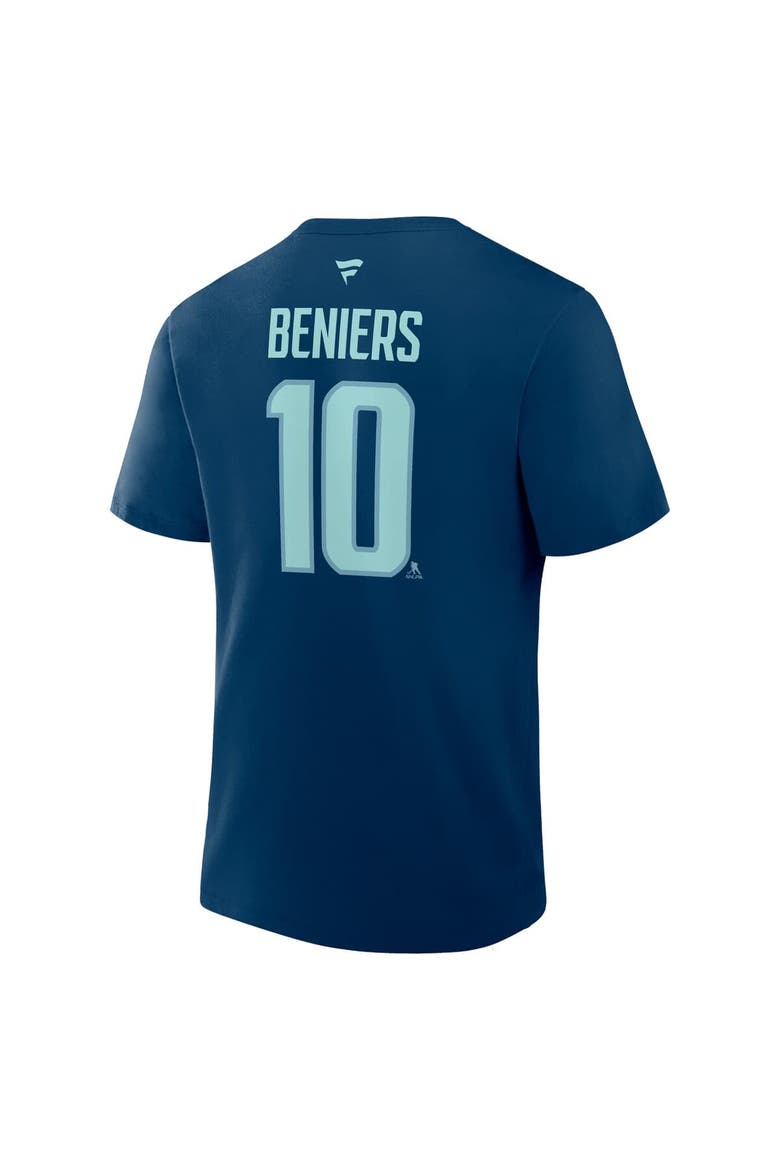 Men's Fanatics Matty Beniers Navy Seattle Kraken Authentic Stack Name & Number T-Shirt, Alternate, color, Navy