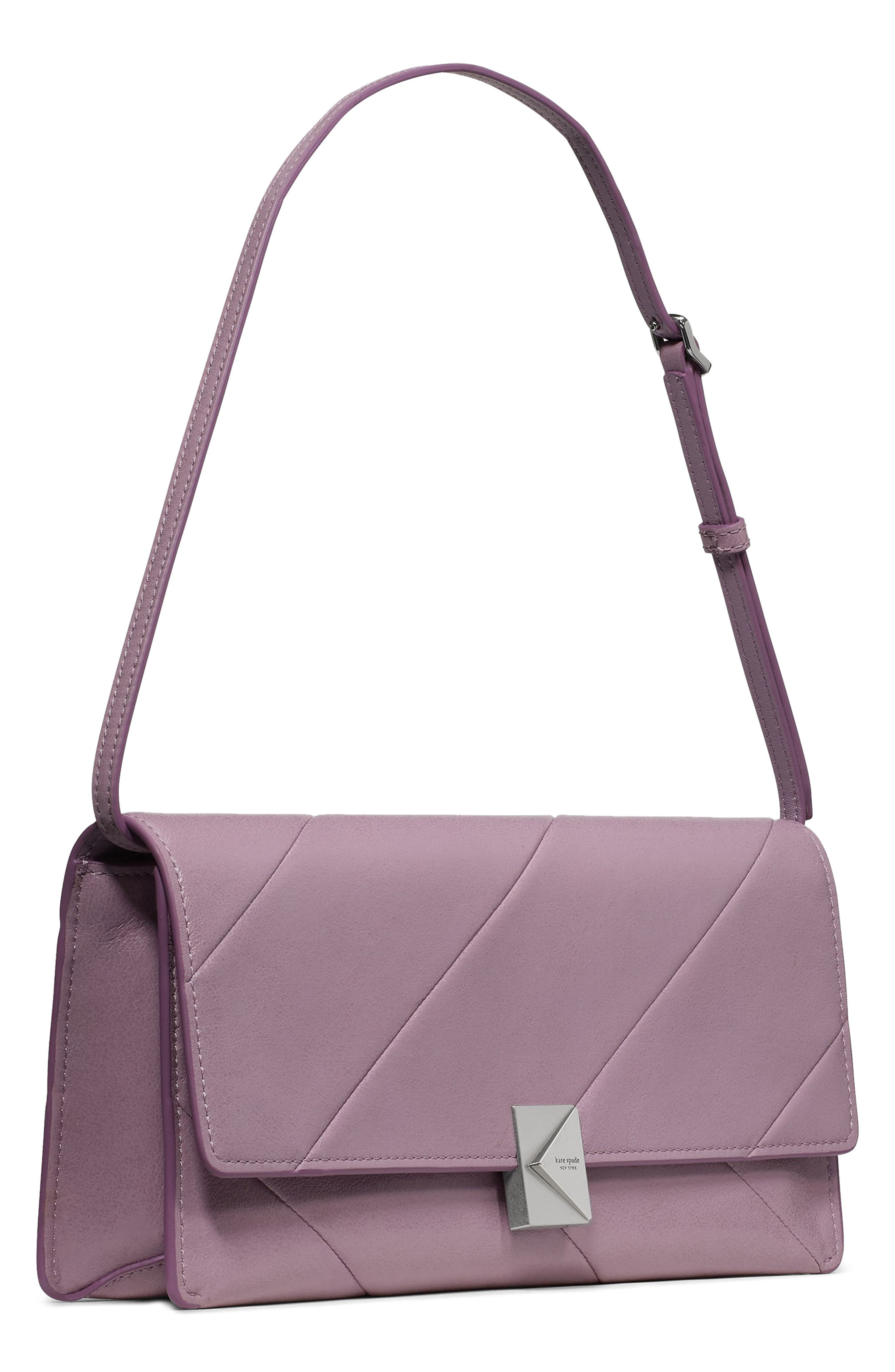 Kate Spade New York deco pieced glazed leather shoulder bag, Alternate, color, Market Purple