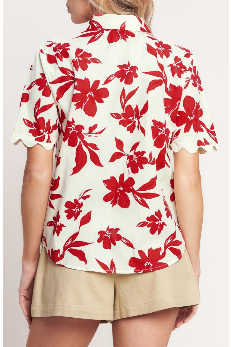 Floral Short Sleeve Button-Up Shirt, Alternate, color, OFF WHITE/ RED