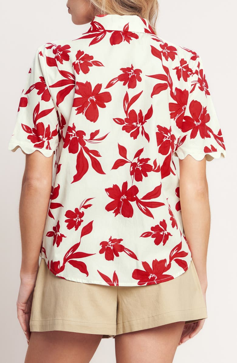 FLYING TOMATO Floral Short Sleeve Button-Up Shirt, Alternate, color, Off White/ Red