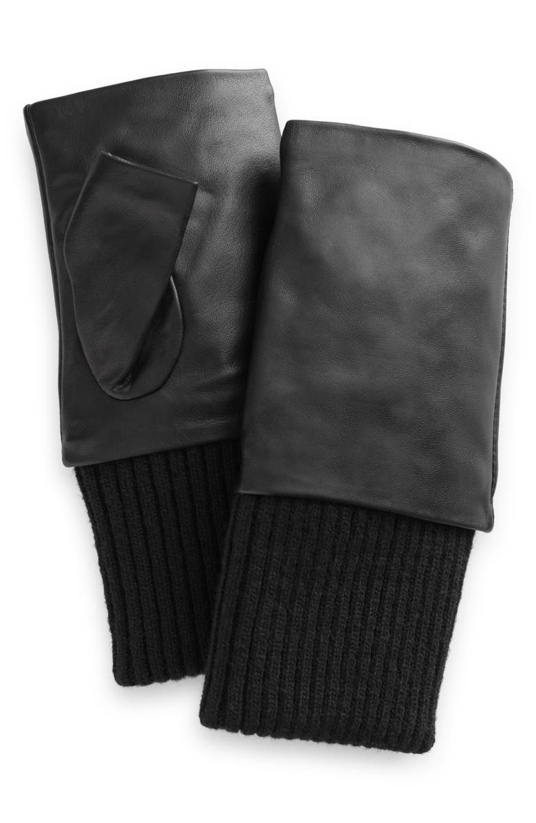 & Other Stories Leather & Wool Fingerless Gloves, Main, color,