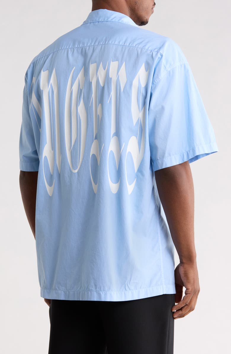 Palm Angels Cotton Button-Up Shirt, Alternate, color, Light Blue White