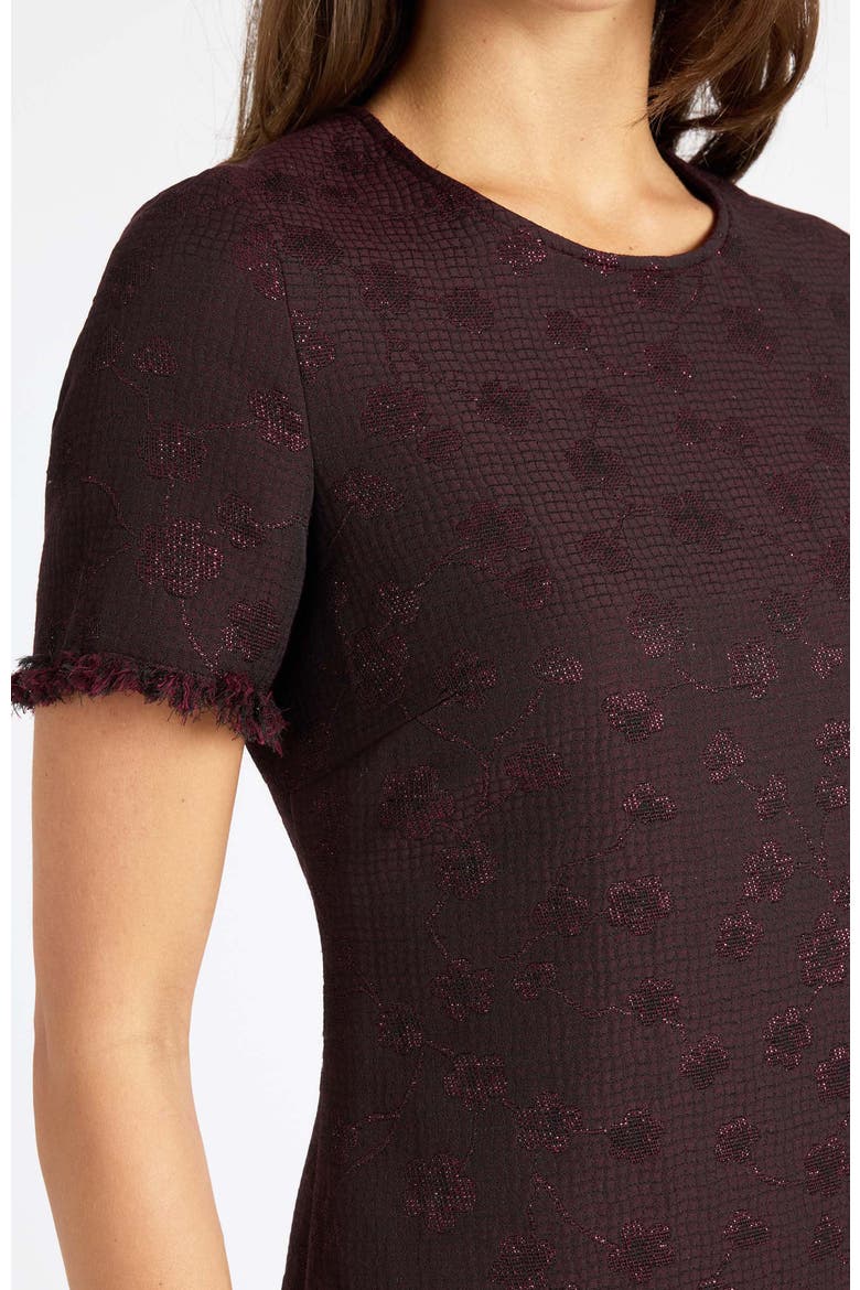 Melania Short Sleeve Shift Dress in Tonal Jacquard, Alternate, color, RAISIN