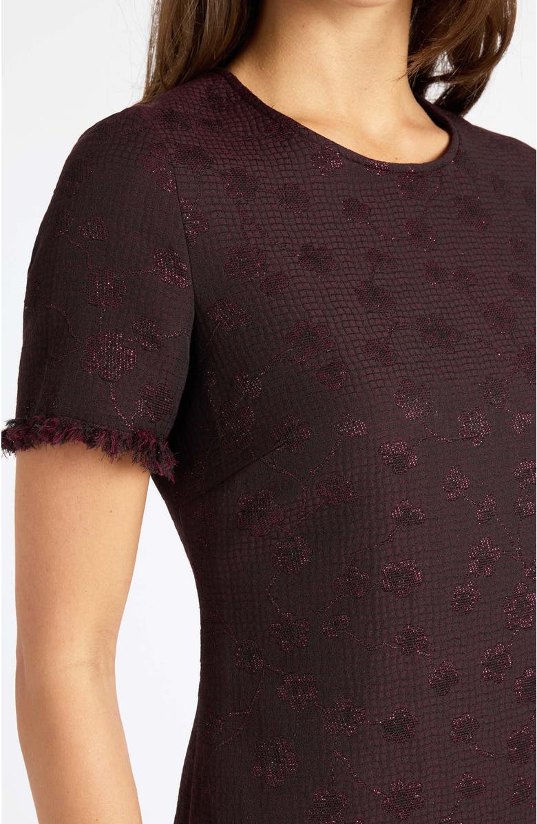 Santorelli Melania Short Sleeve Shift Dress in Tonal Jacquard, Alternate, color, Raisin