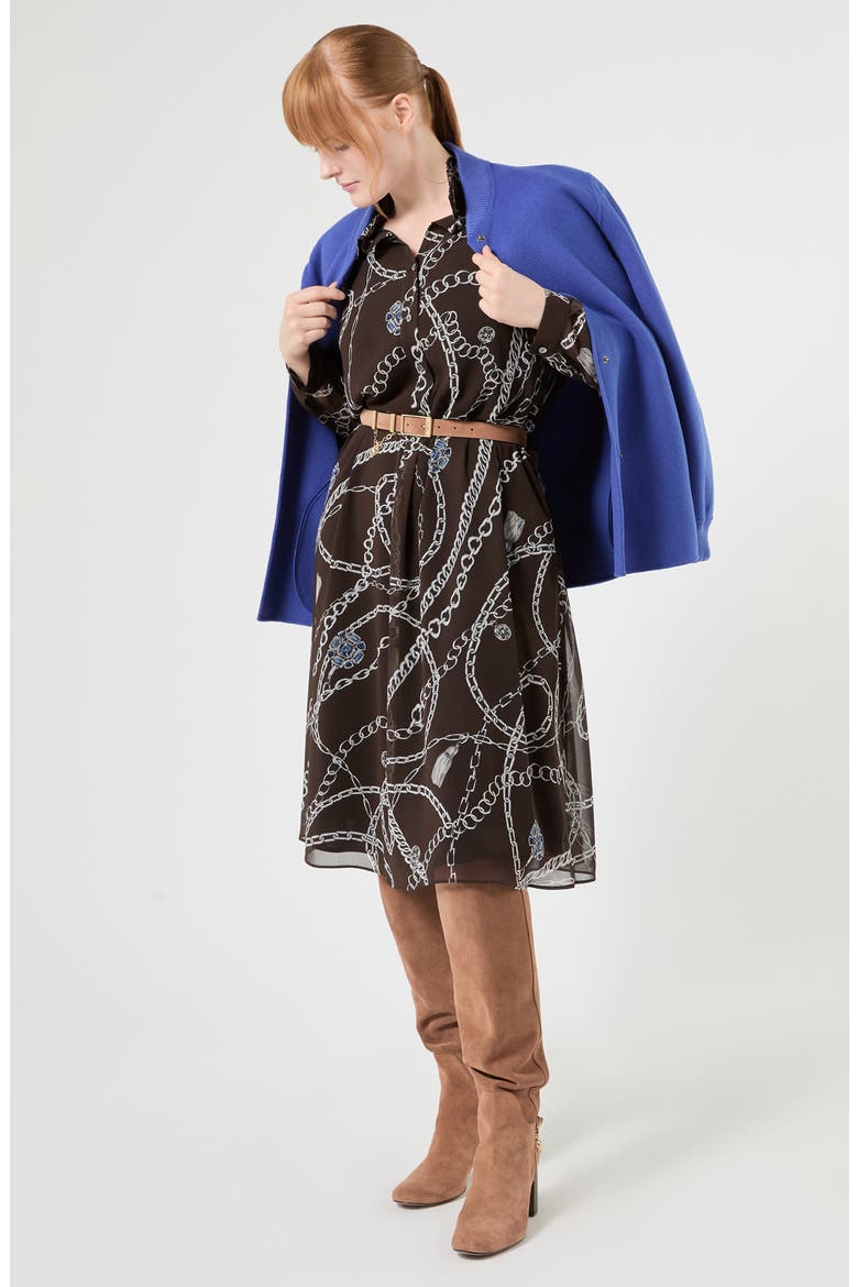 Chain Print Long Sleeve Dress, Alternate, color, CHOCOLATE