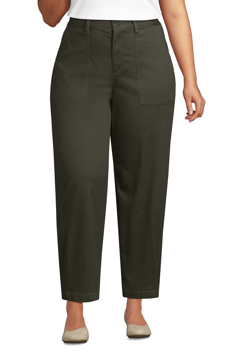 Plus Size Chino High Rise Barrel Leg Utility Ankle Pants, Main, color, Forest Moss