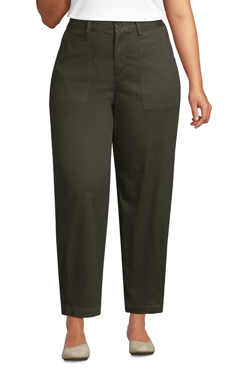 Plus Size Chino High Rise Barrel Leg Utility Ankle Pants