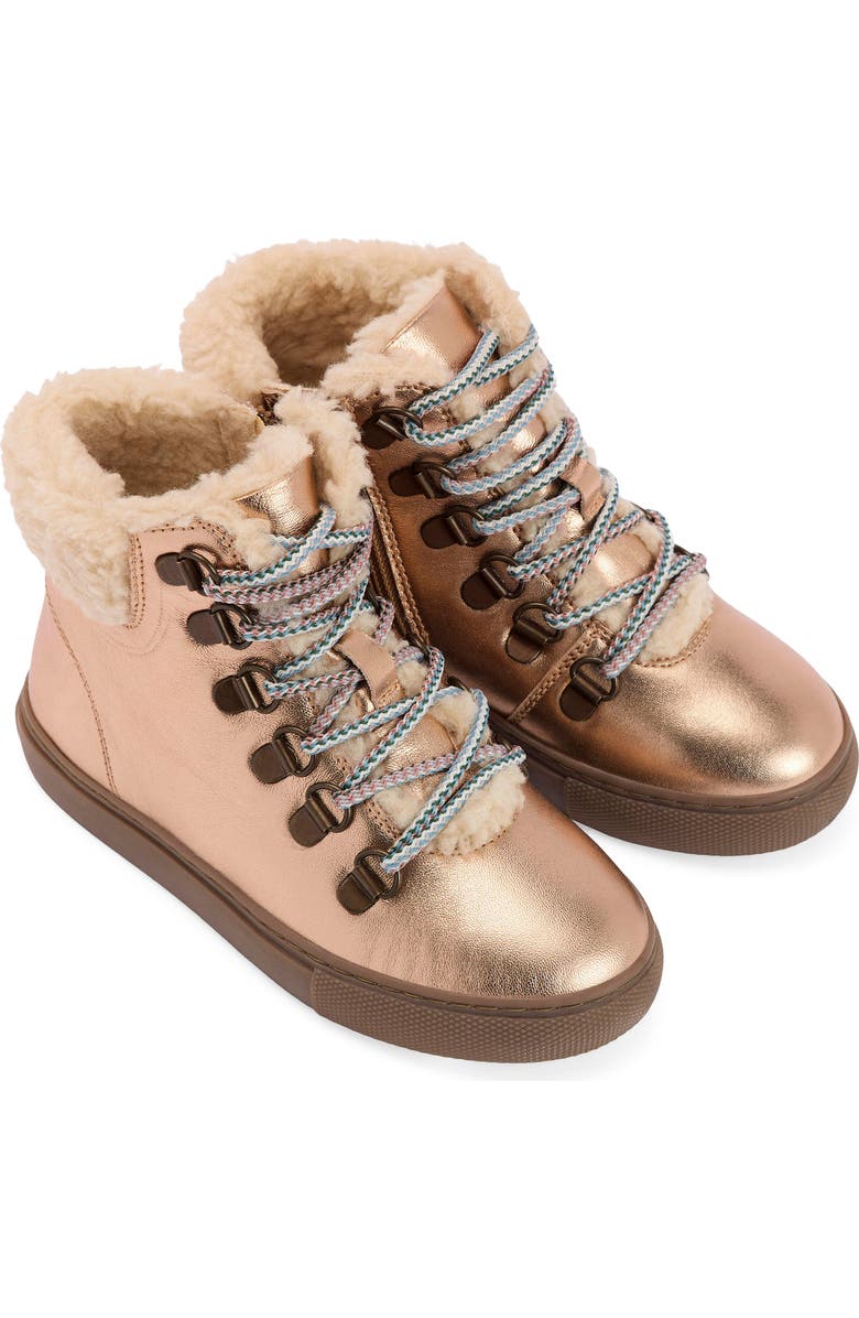 Boden Kids' Borg Faux Fur Lined Lace-Up Boot, Main, color, Bronze