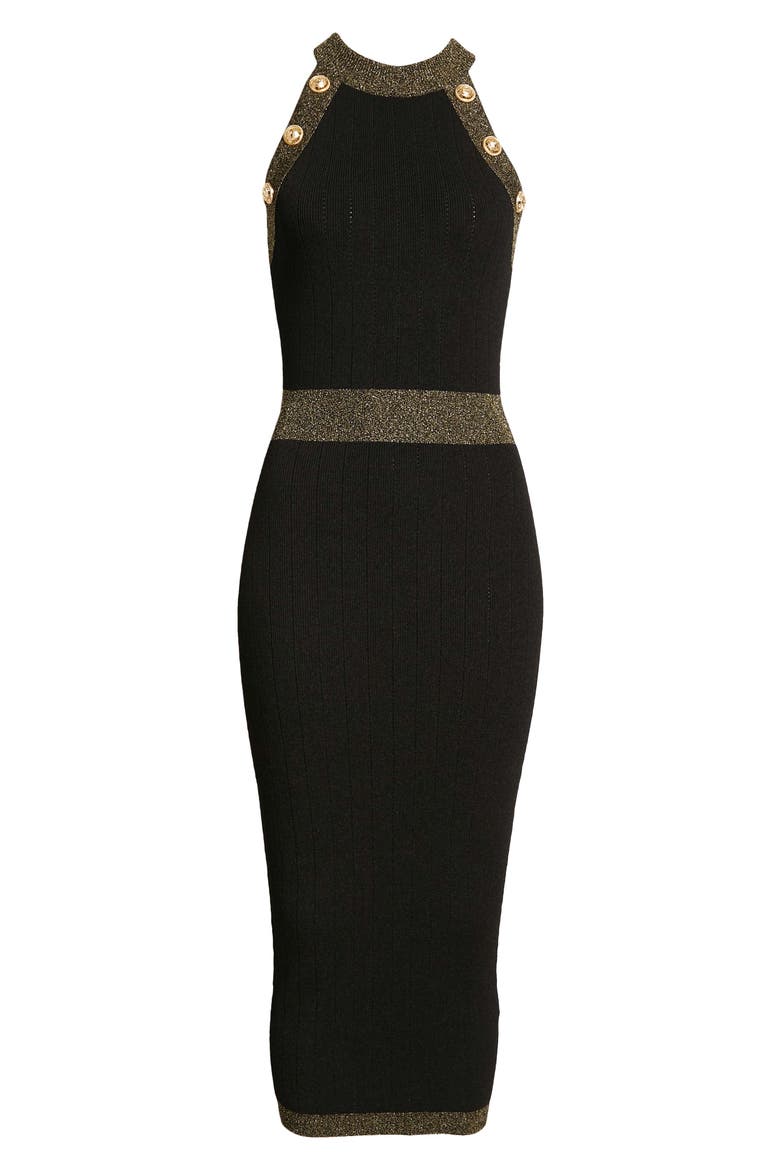 Golden Edge Rib Body-Con Midi Dress, Alternate, color, BLACK/ GOLD