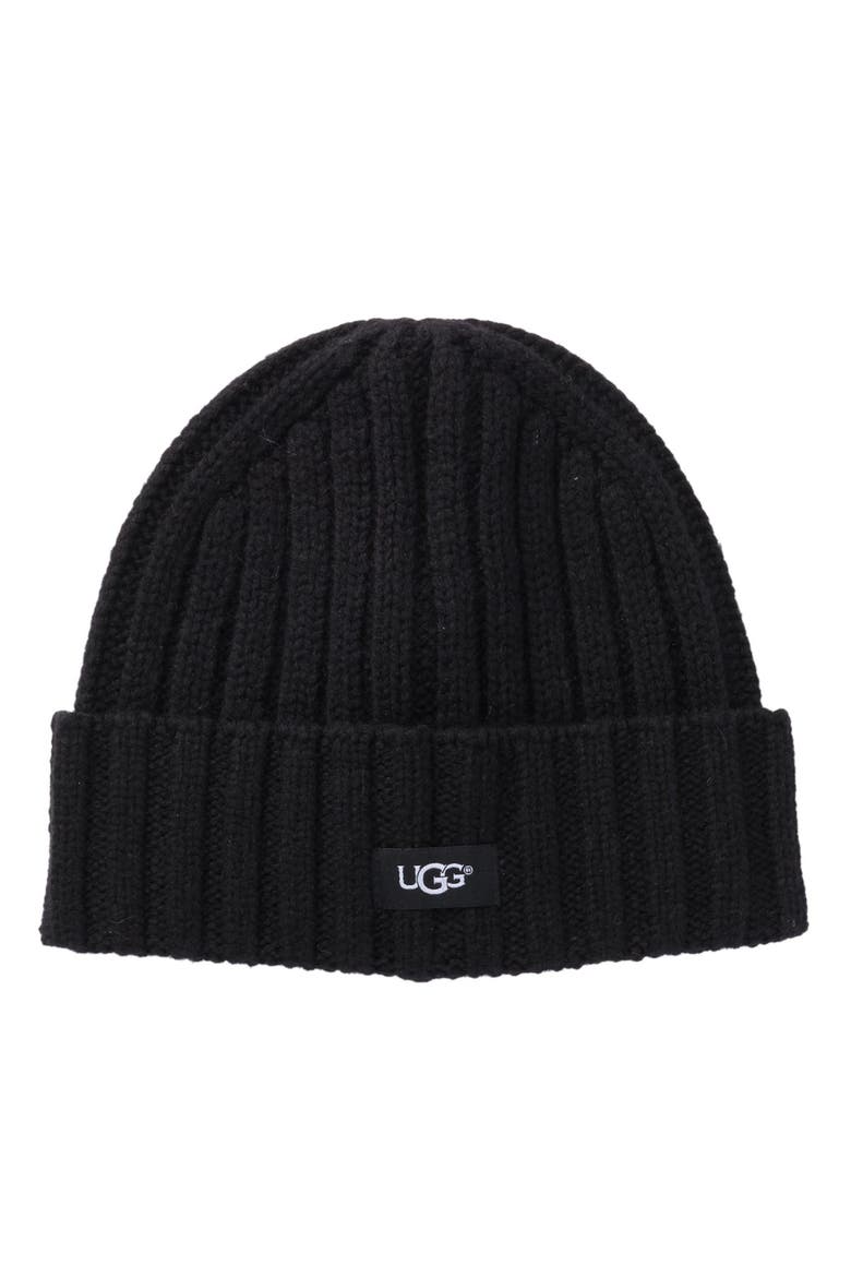 Solid Rib Knit Beanie, Main, color, BLACK