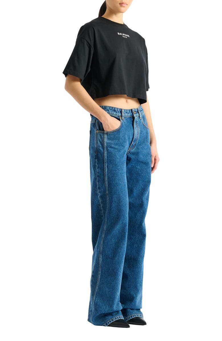 Balmain Embroidered Balmain Paris T-shirt, Main, color, Black