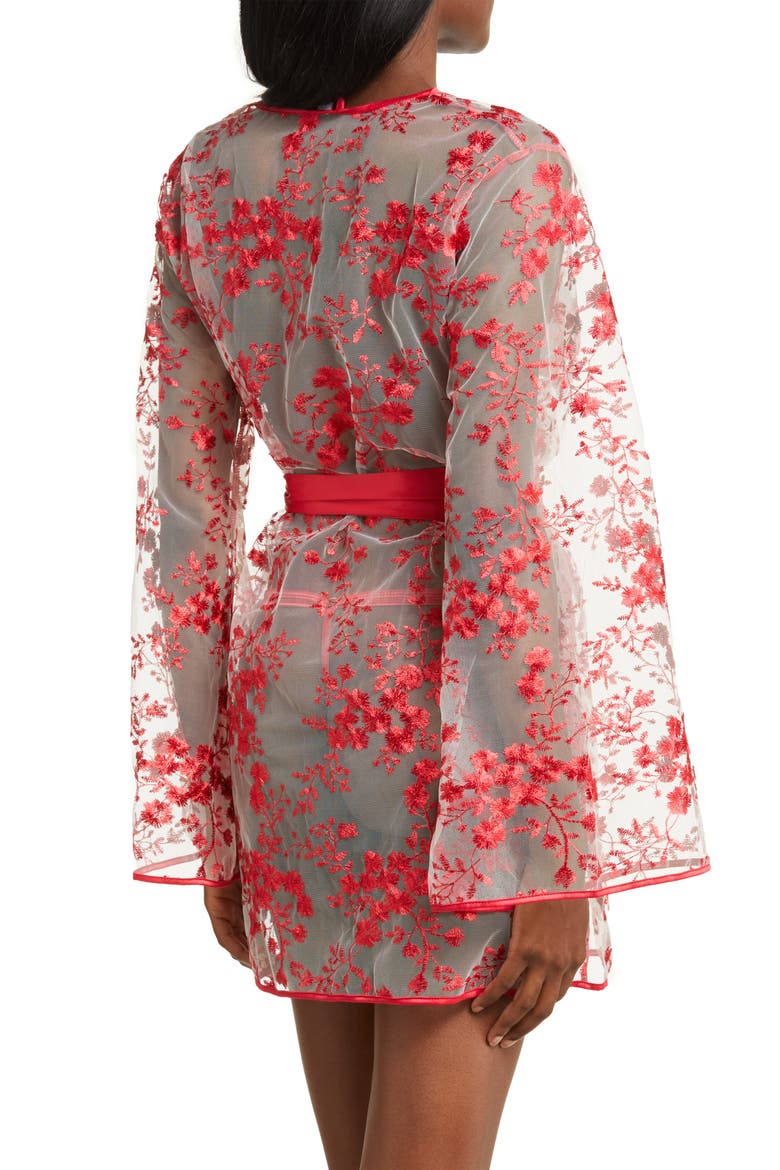 Floral Embroidered Sheer Mesh Robe, Alternate, color, RED