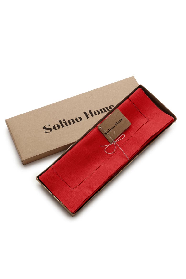 Linen Placemats Set of 4, 14 x 19" - Classic Hemstitch, Alternate, color, Red