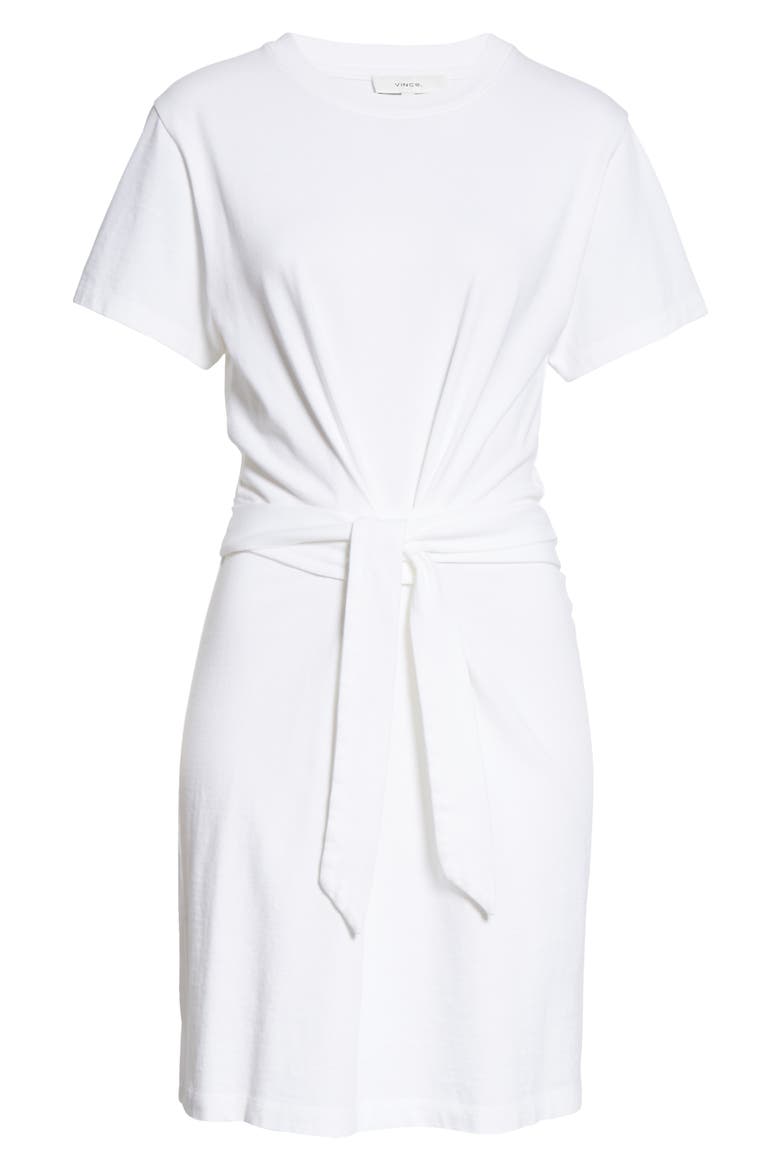 Tie Waist Short Sleeve Cotton Dress, Alternate, color, OPTIC WHITE