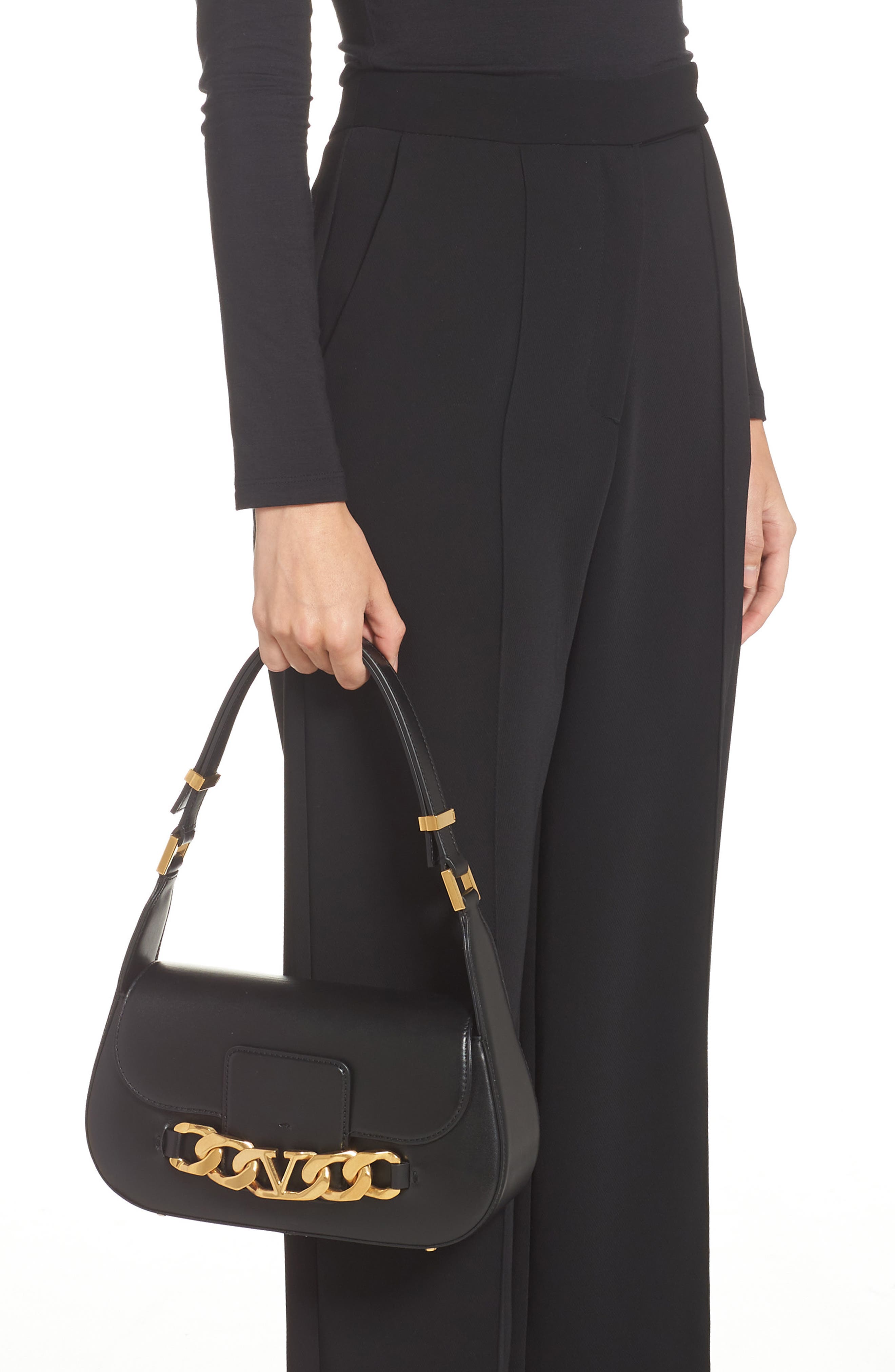 Valentino Garavani VLOGO Chain Leather Shoulder Bag, Alternate, color, 