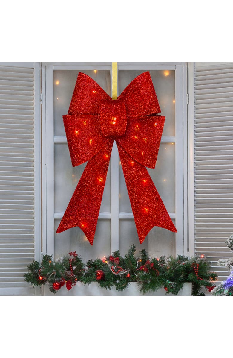 Northlight 26" LED Lighted Red Tinsel Bow Christmas Decoration, Alternate, color, 