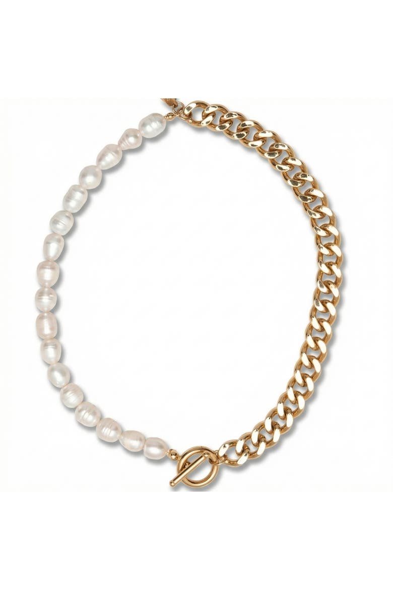 18k Gold Plated Fresh Water Pearl And Curb Link Necklace 18" Toggle Clasp, Main, color, 18k Yellow Gold