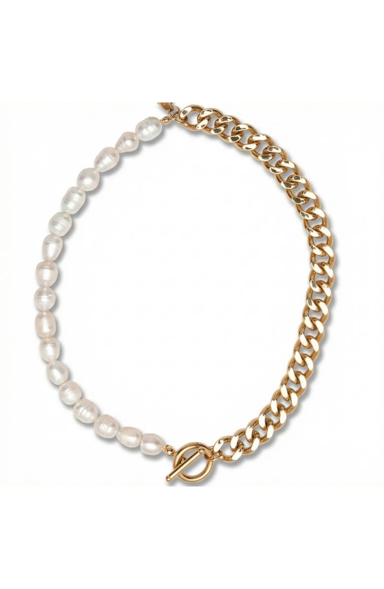 Bliss Diamond 18k Gold Plated Fresh Water Pearl And Curb Link Necklace 18" Toggle Clasp, Main, color, 18K Yellow Gold