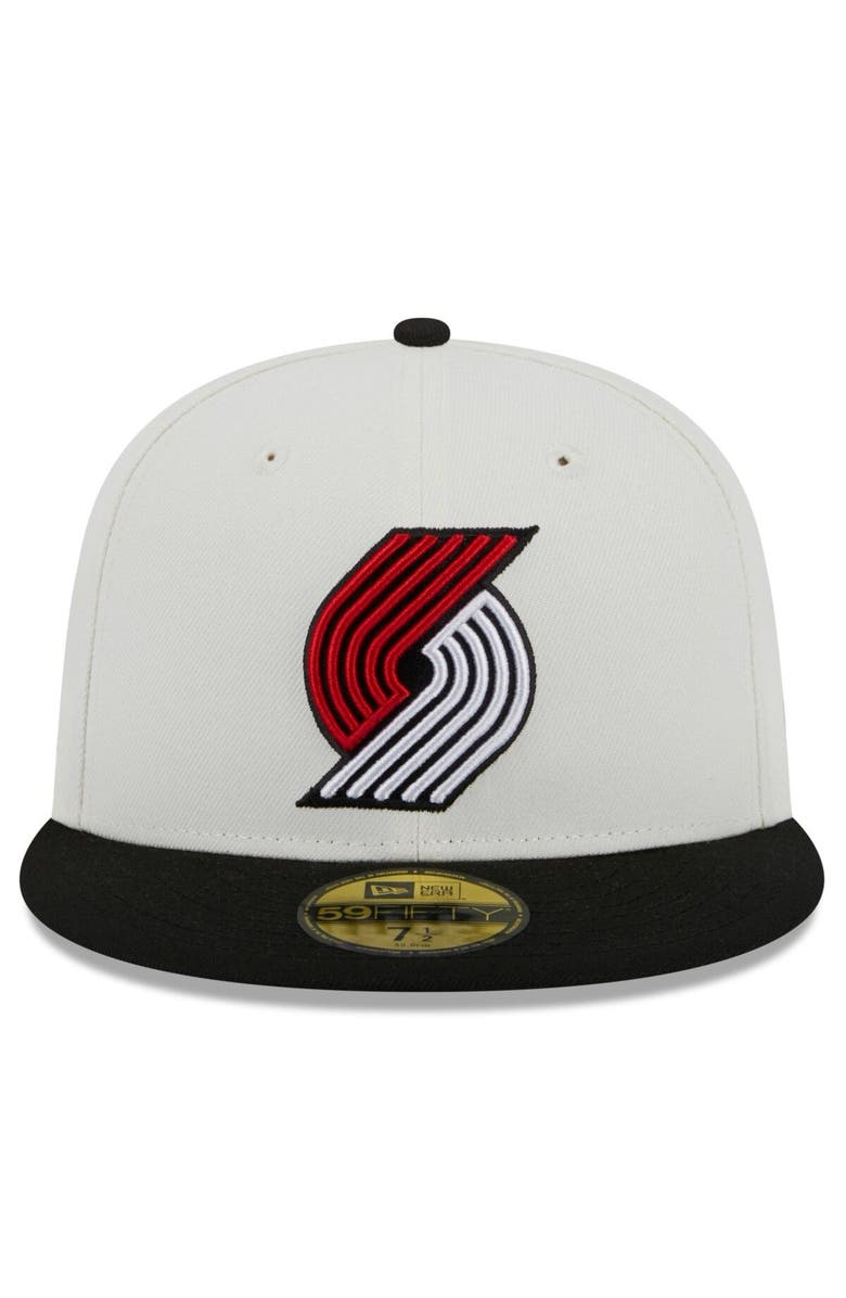 New Era Men's New Era Cream/Black Portland Trail Blazers Retro City Conference Side Patch 59FIFTY Fitted Hat, Alternate, color,