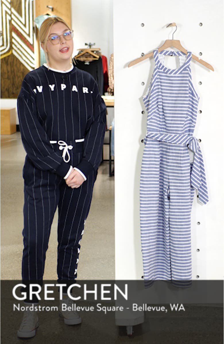 Halter Neck Stripe Crop Jumpsuit, sales video thumbnail