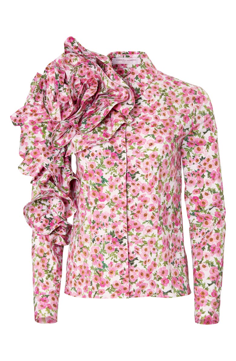 Carolina Herrera Anemone Print Dramatic Rosette Blouse, Alternate, color, 