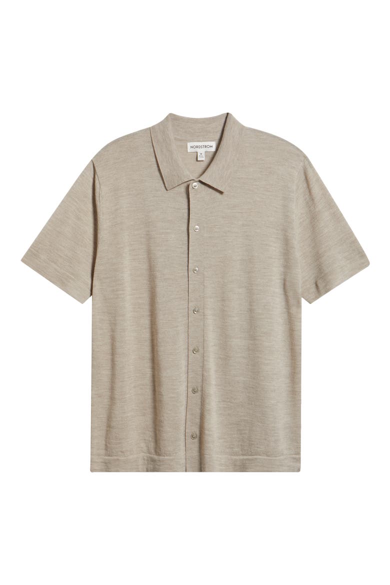 Short Sleeve Button Front Cardigan, Alternate, color, TAN OXFORD HEATHER