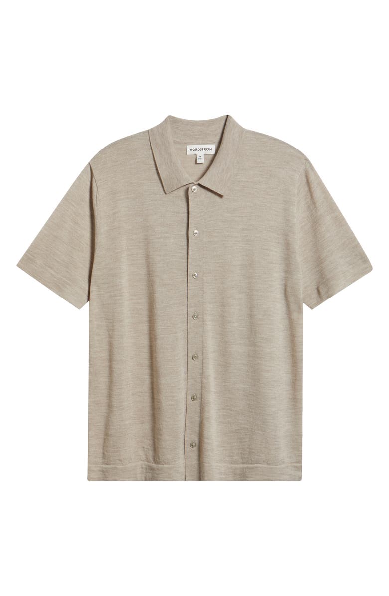 Nordstrom Short Sleeve Button Front Cardigan, Alternate, color, Tan Oxford Heather