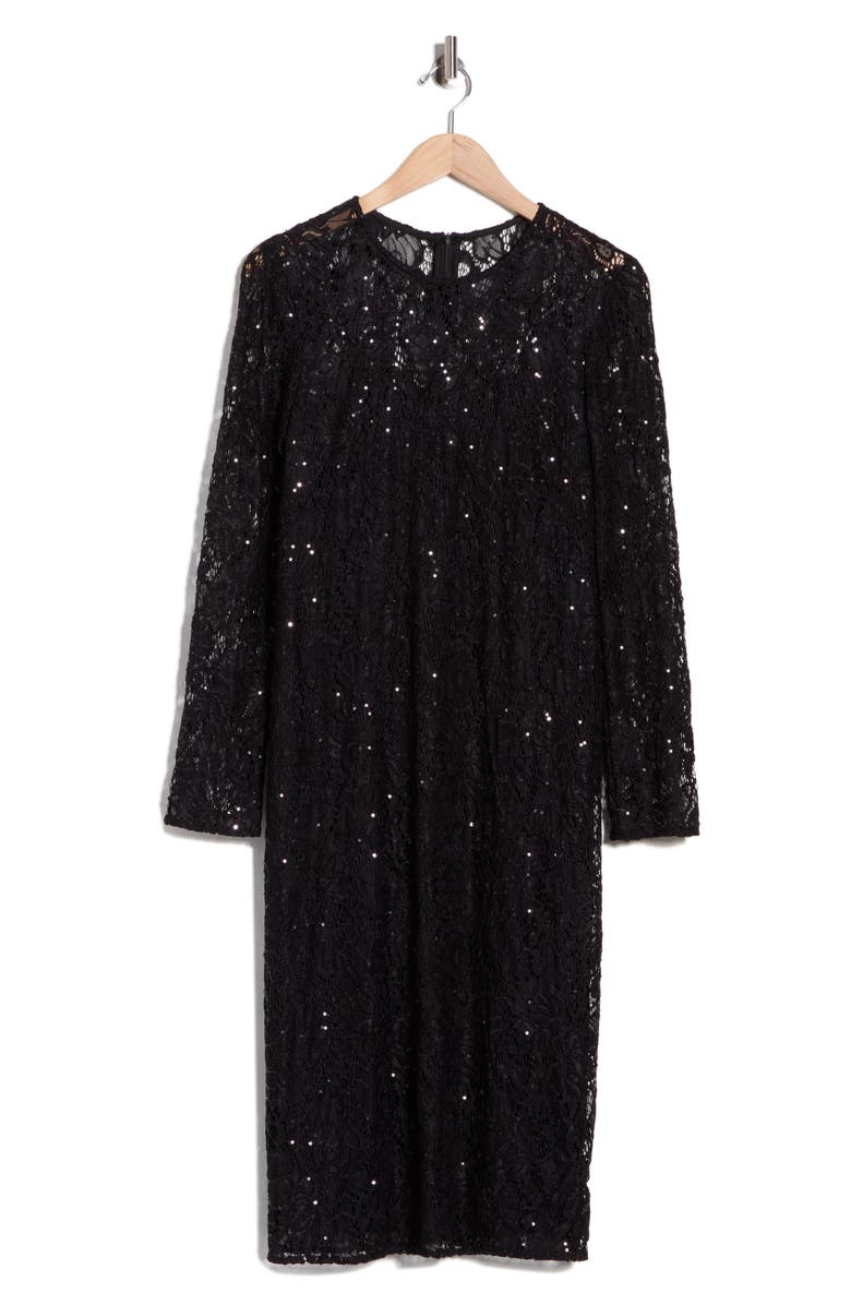 Julia Jordan Long Sleeve Lace Sequin Dress, Alternate, color, Black