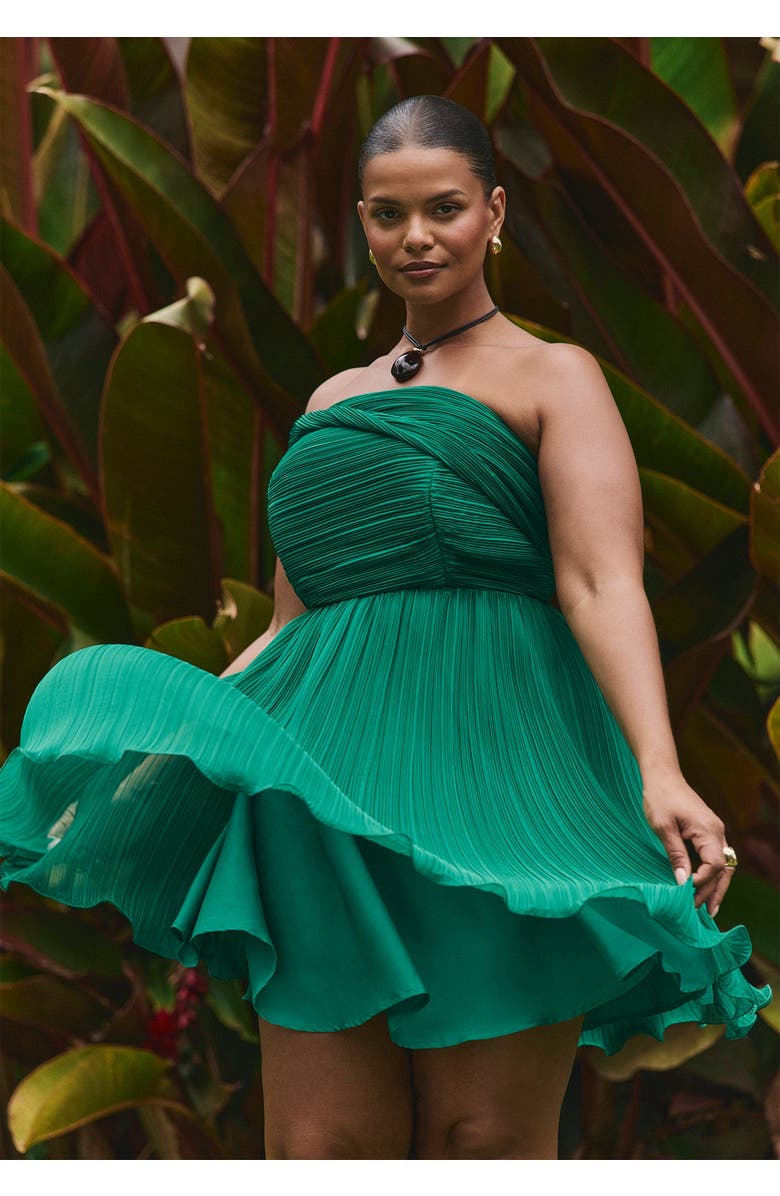 ELOQUII Strapless Mini Dress With Overlay, Main, color, Green Tambourine