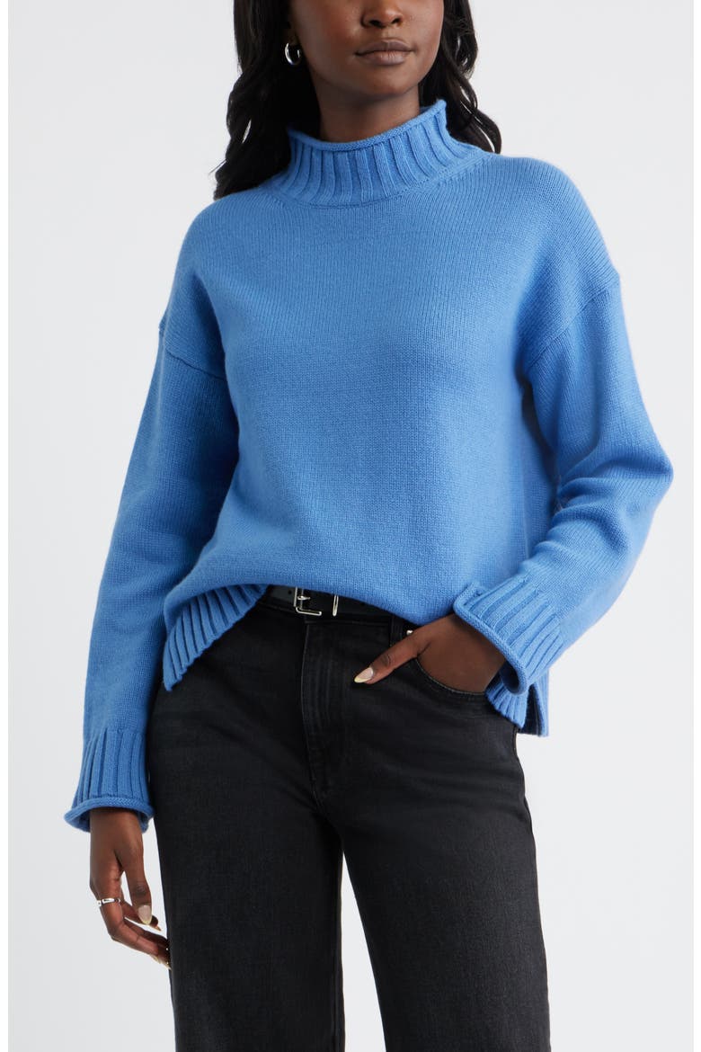 Roll Neck Striped Sweater, Main, color, BLUE GLORY