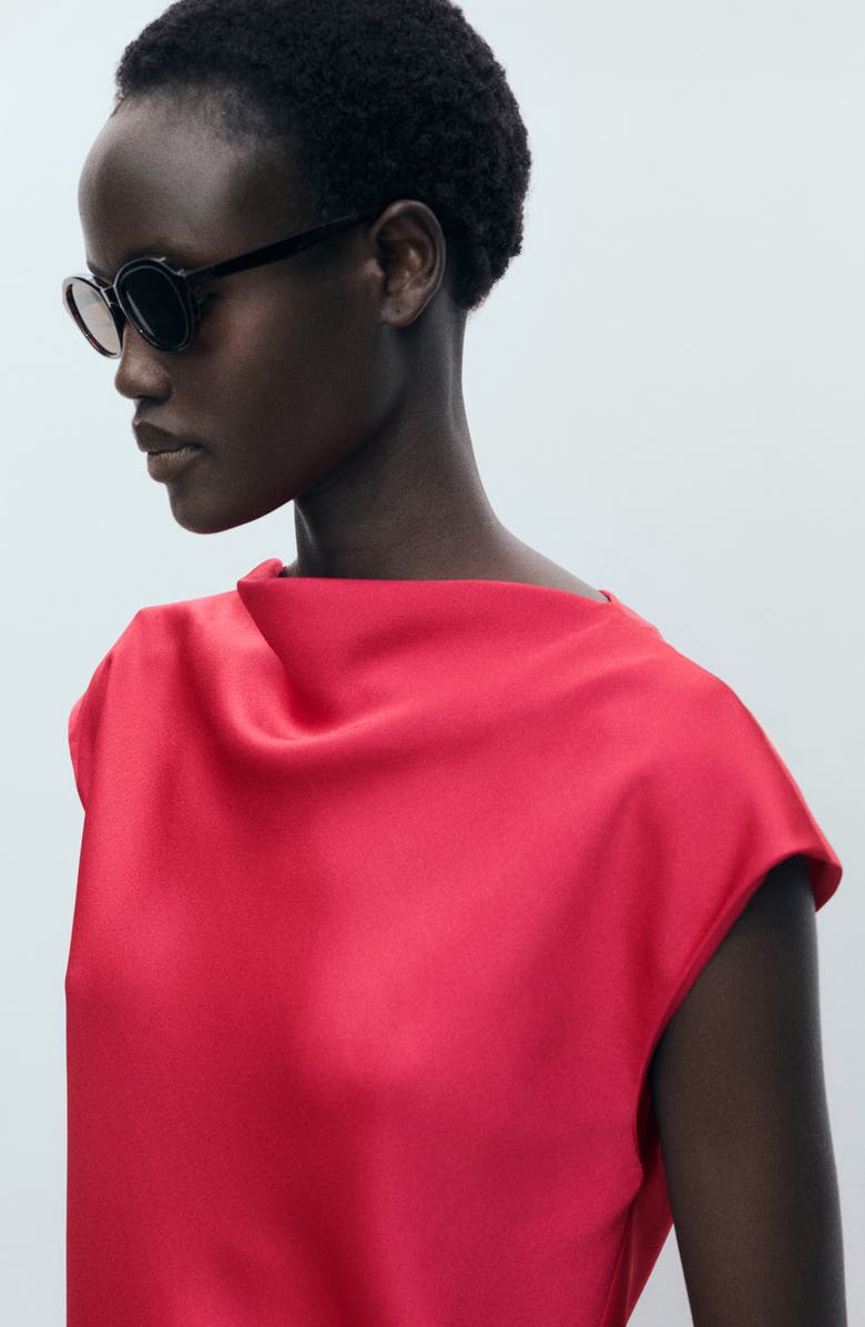 MANGO Draped Satin Top, Alternate, color, Strawberry